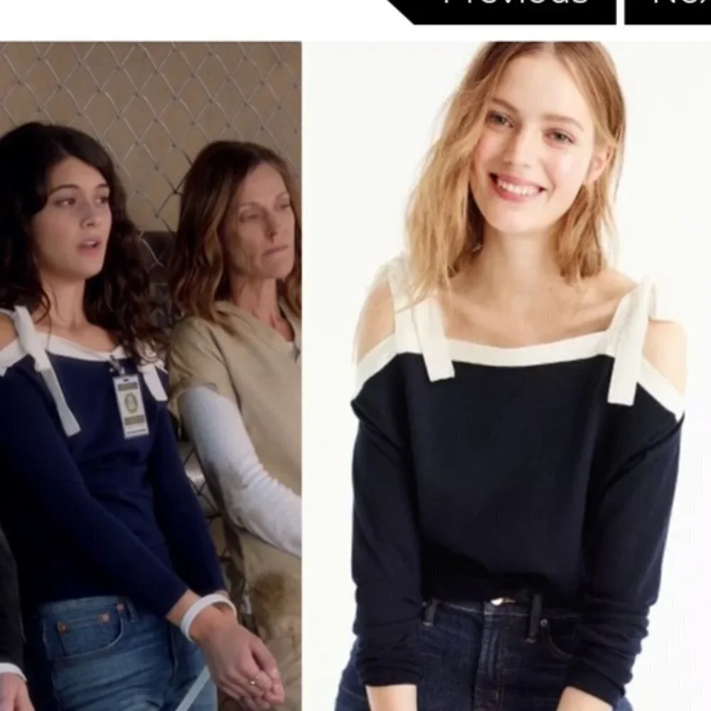 J crew blue merino wool tie cold shoulder sweater large